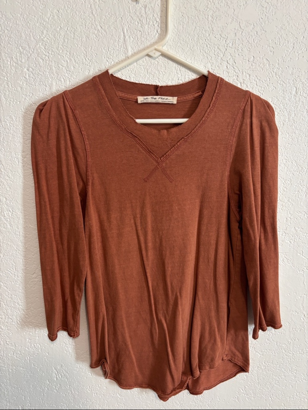 We the free Rust Brown Lightweight Long Sleeve Scoop Top
